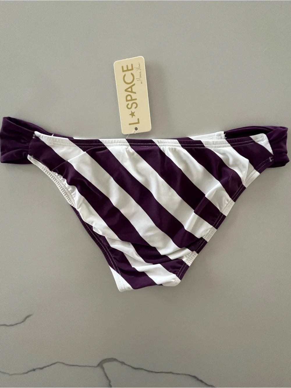 NWT L*Space by Monica Wise Purple White Stripe Bikini Bottoms Size Medium